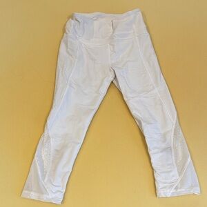 Lulu lemon White Cropped Leggings with Lace Detail